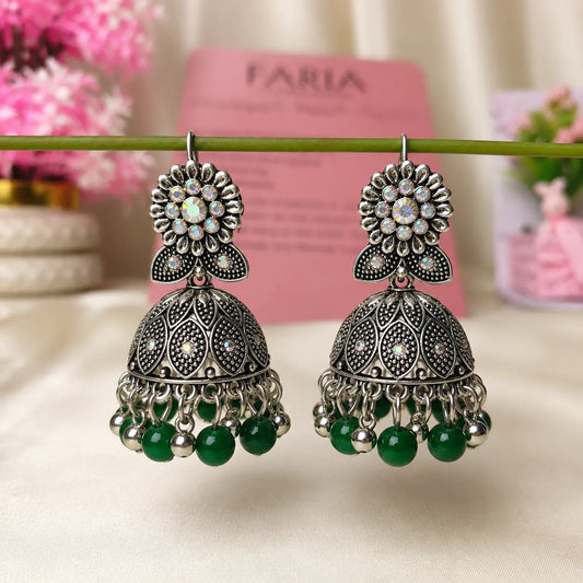 Floral Silver Oxidized Jhumkay