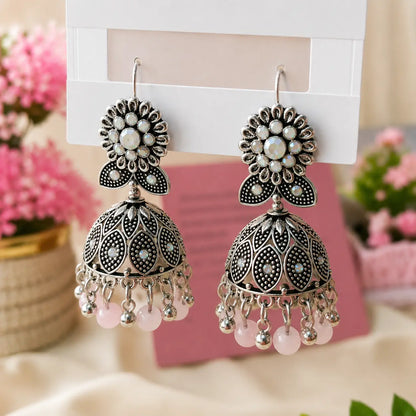 Floral Silver Oxidized Jhumkay