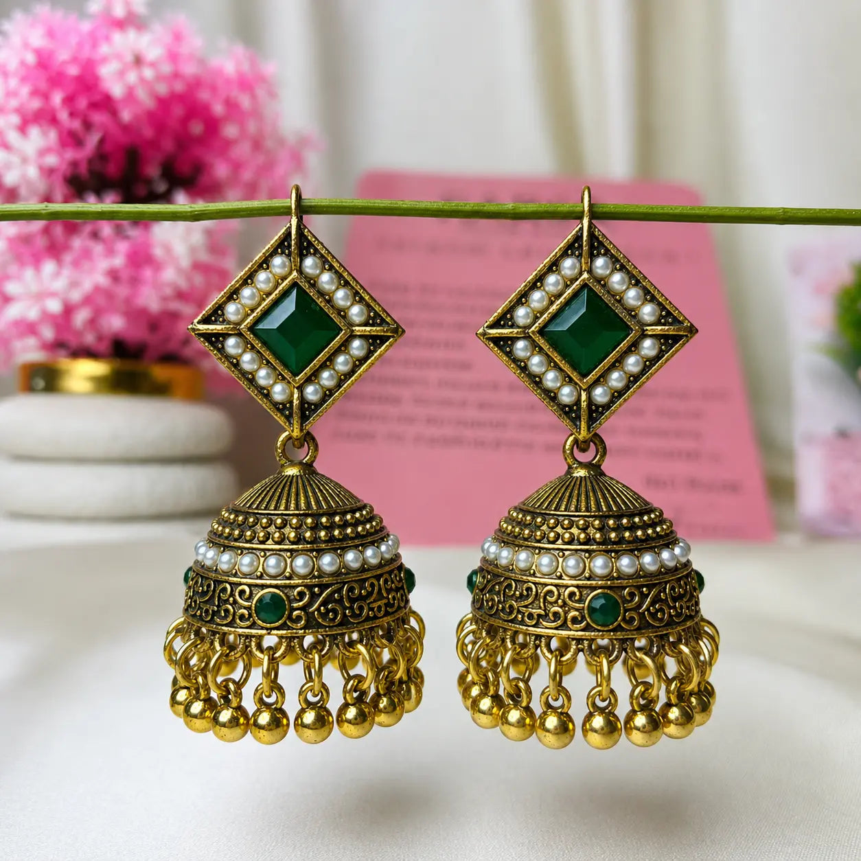 Emerald Pearl Antique Jhumka