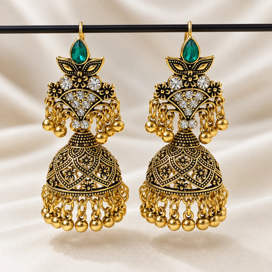 Emerald Heritage Jhumka Earrings - 2 Colors