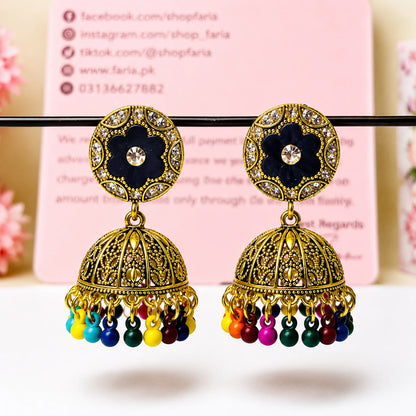 Midnight Multicolor Floral Jhumka