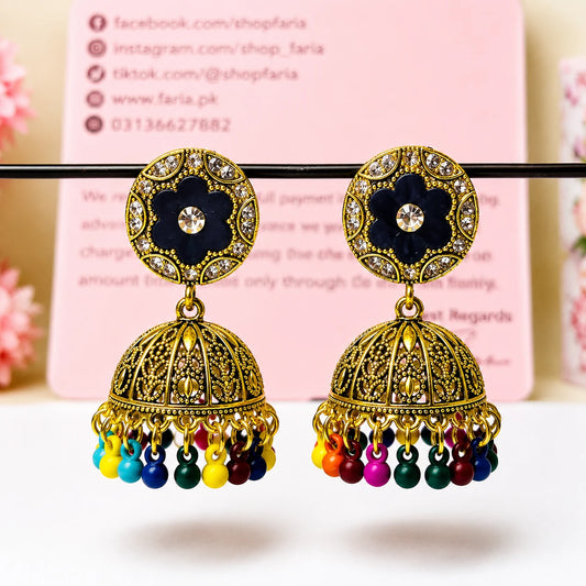 Midnight Multicolor Floral Jhumka