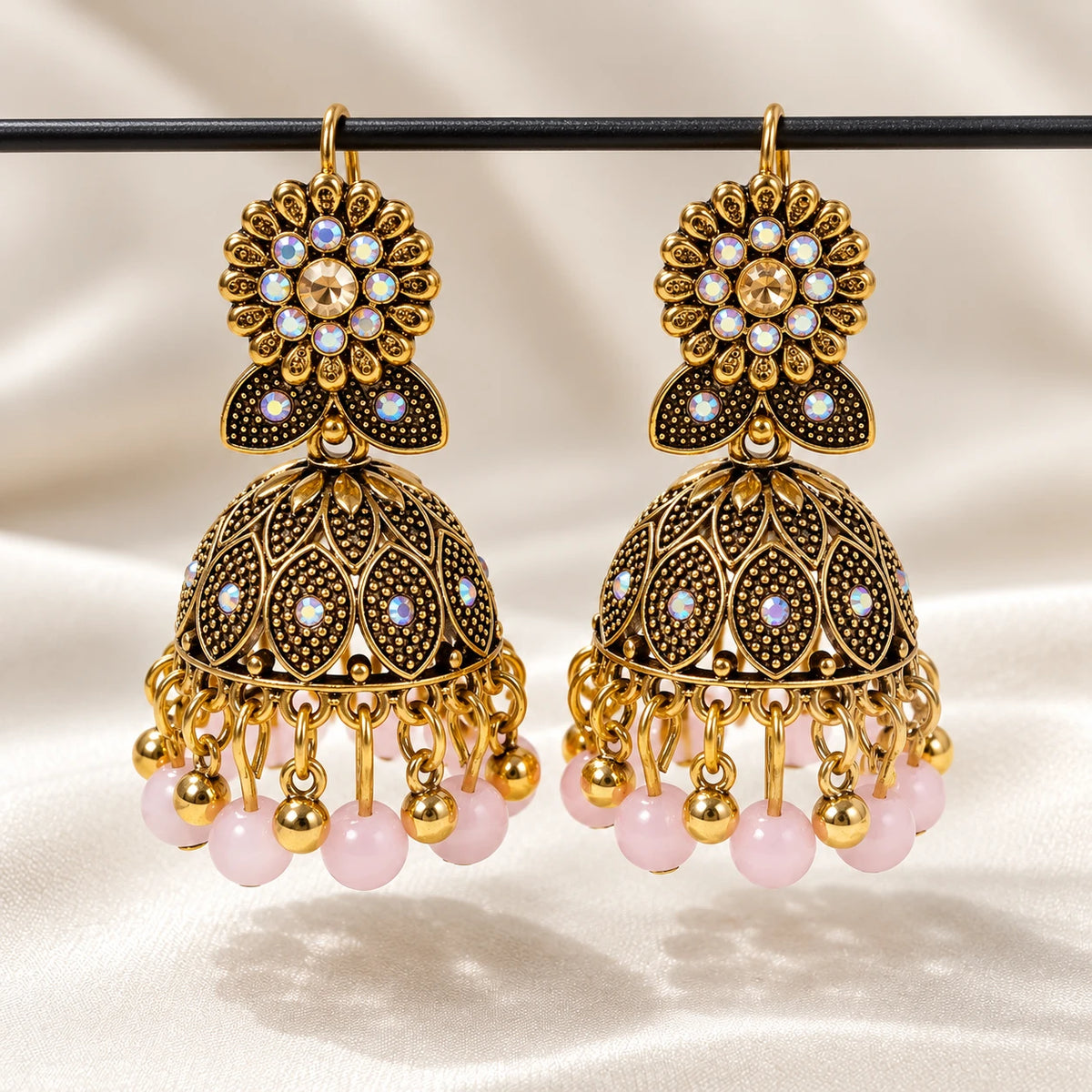 Floral Golden Oxidized Jhumkay
