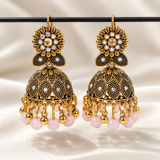 Floral Golden Oxidized Jhumkay