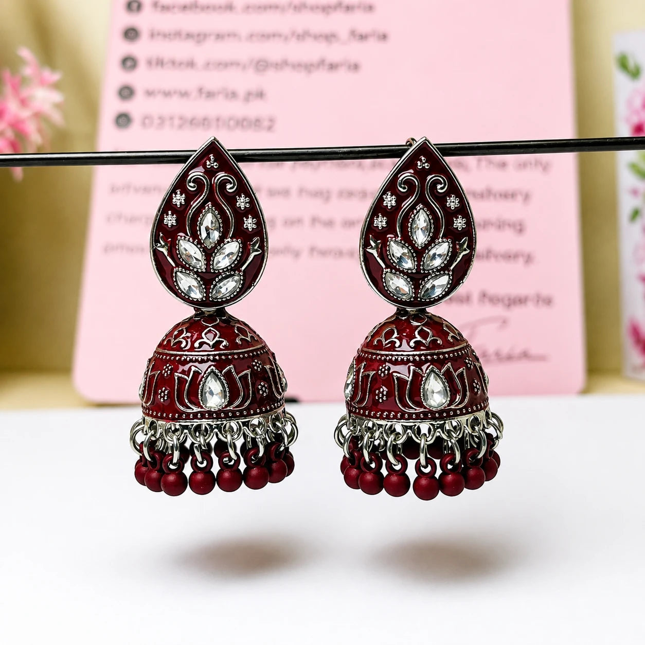 Ruby Teardrop Enamel Jhumka