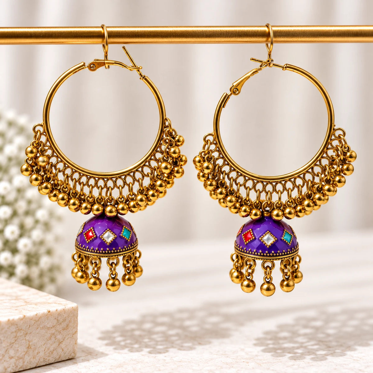 Royal Jhumka Hoop Earrings - 4 Color