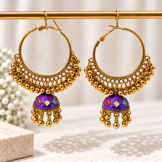 Royal Jhumka Hoop Earrings - 4 Color