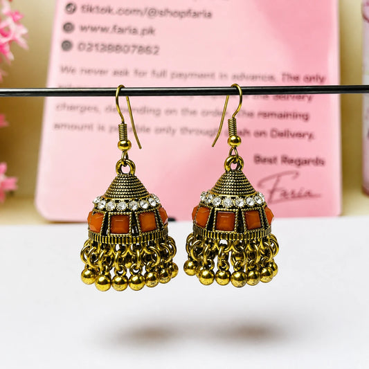 Amber Golden Beaded Jhumka
