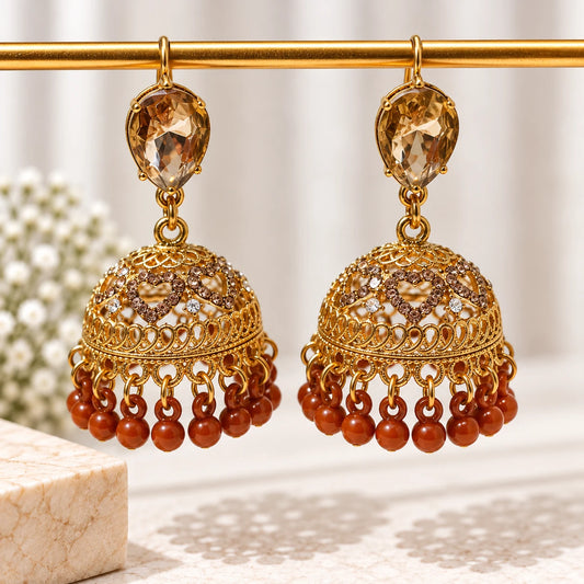 Amber Heart Filigree Jhumka