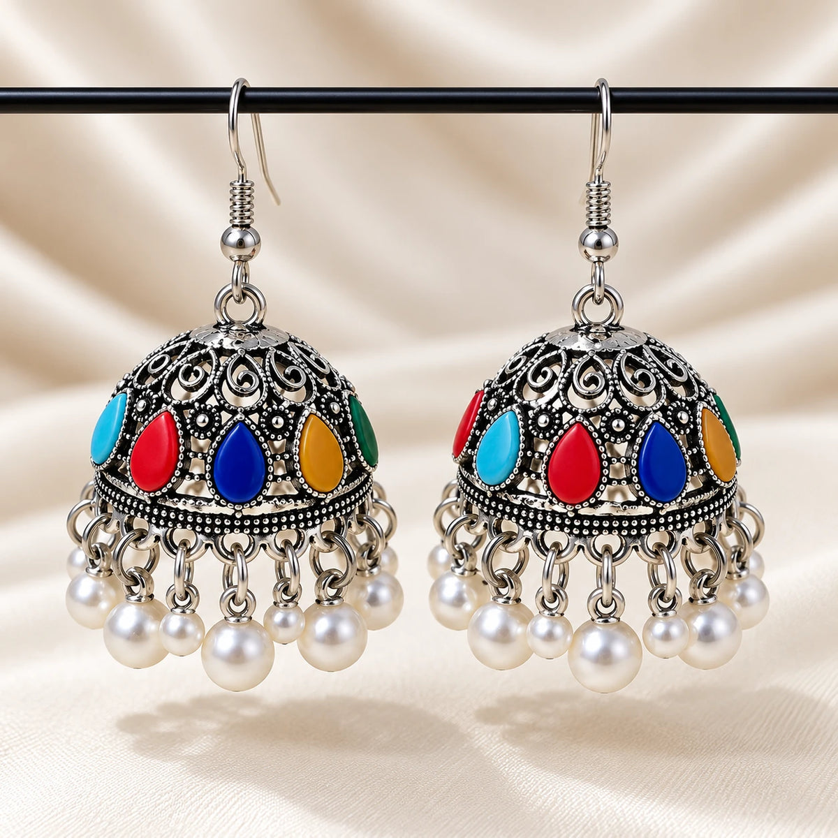 Rangoli Silver Multicolor Jhumka