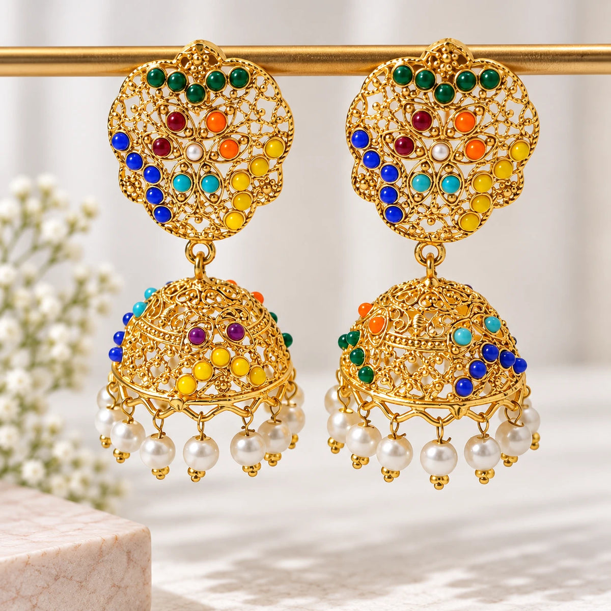 Rangoli Pearl Mosaic Jhumka