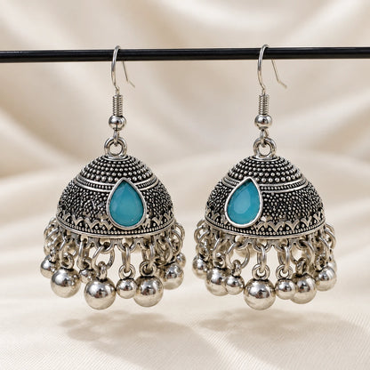 Onyx Teardrop Silver Jhumka - 2 Colors