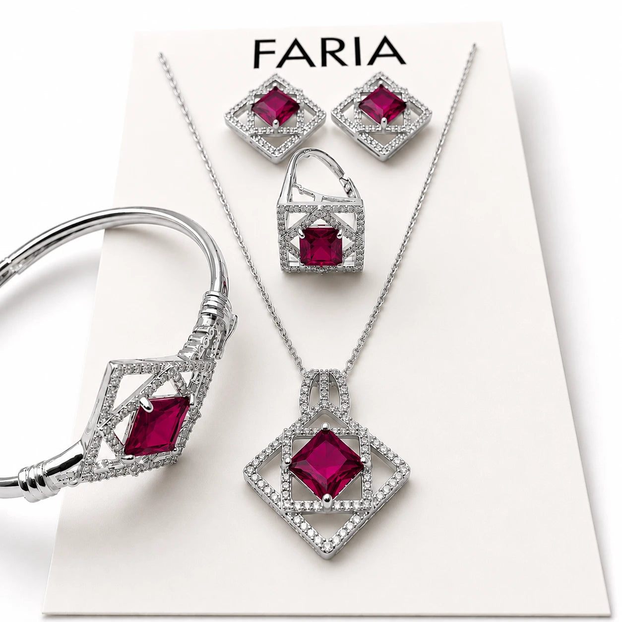 Emerald Crystal Luxe Jewelry Set Silver - Pink
