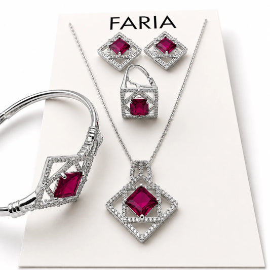 Emerald Crystal Luxe Jewelry Set Silver - Pink