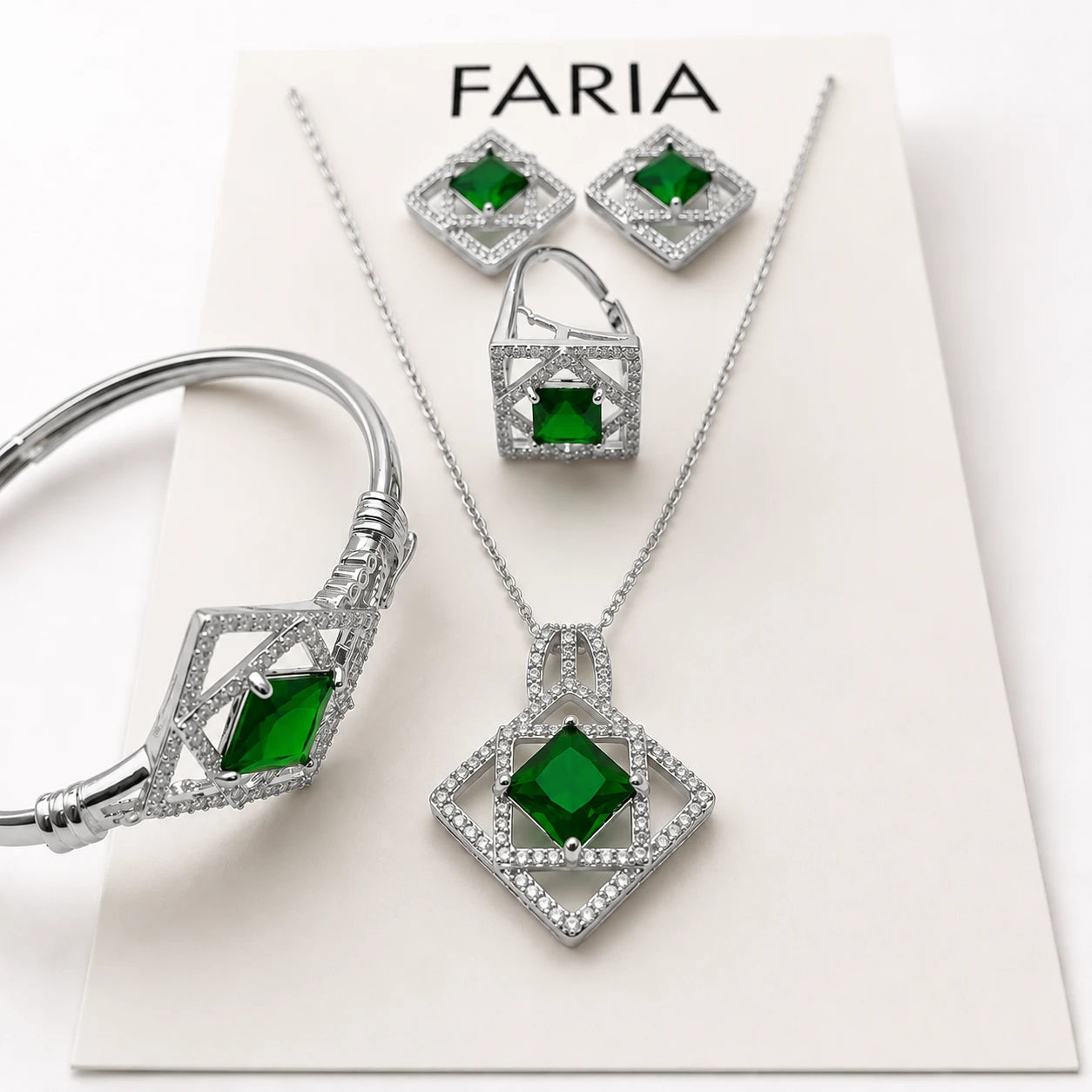 Emerald Crystal Luxe Jewelry Set Silver - Green