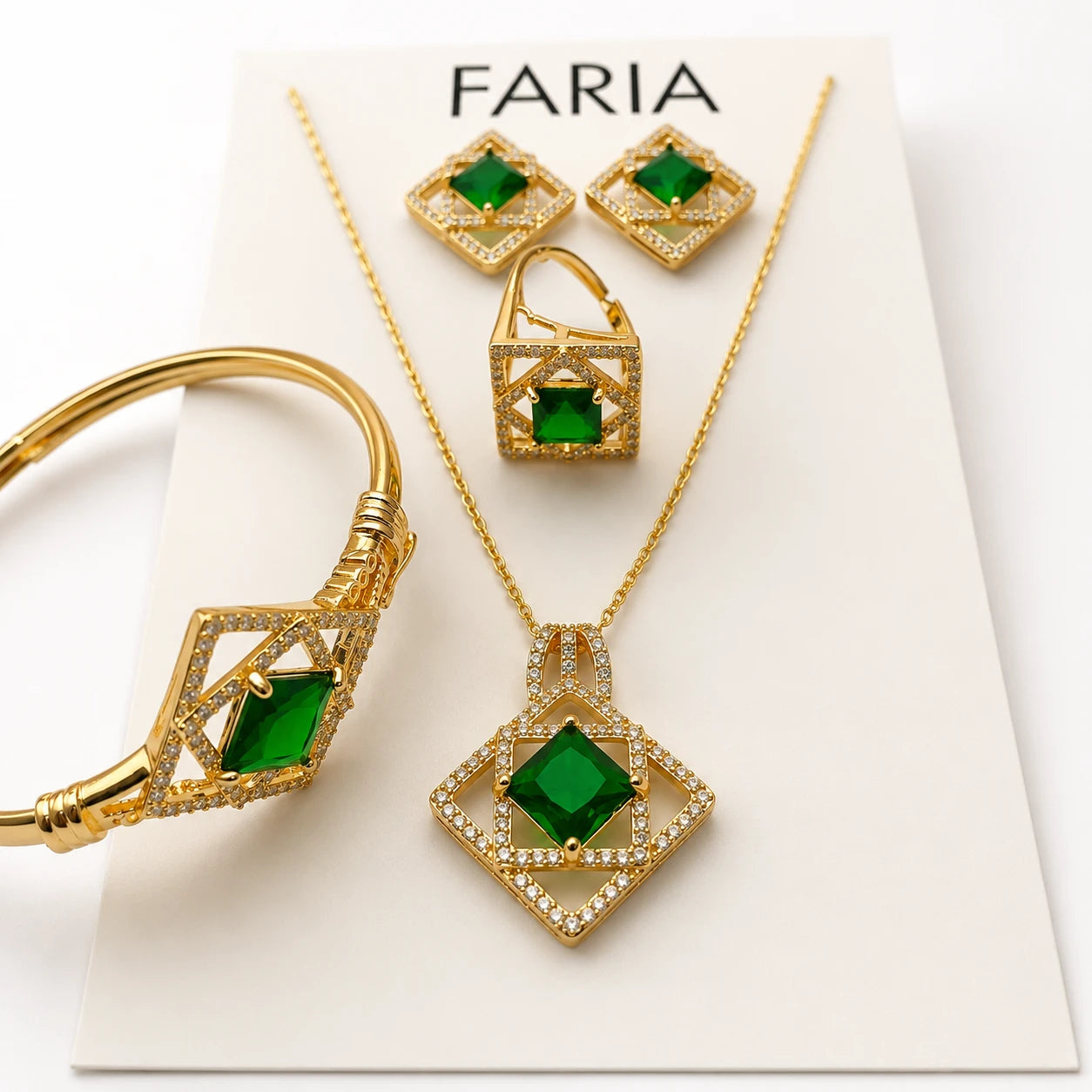 Emerald Crystal Luxe Jewelry Set Gold- Green