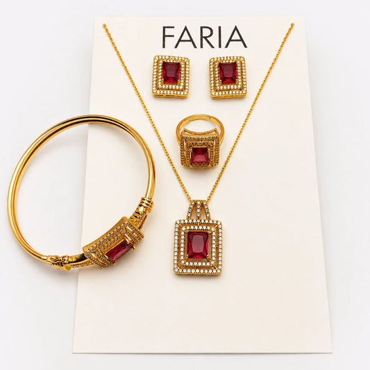 Ruby Rectangle Pearl Jewelry Set - Pink