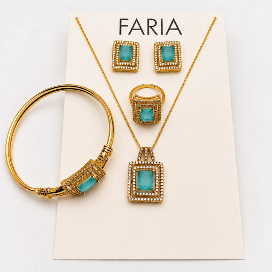 Ruby Rectangle Pearl Jewelry Set - Sea Green