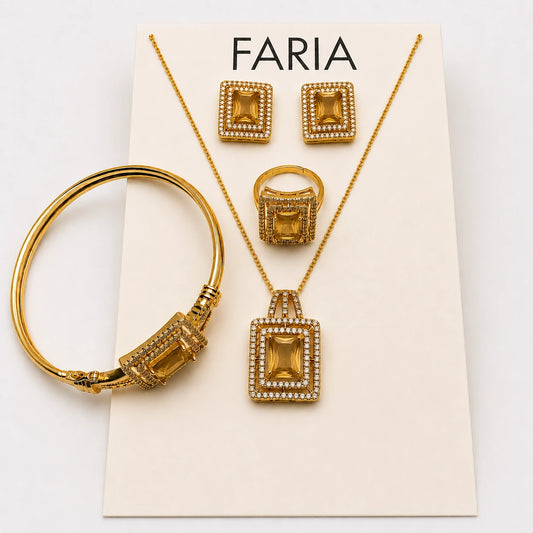 Ruby Rectangle Pearl Jewelry Set - Golden