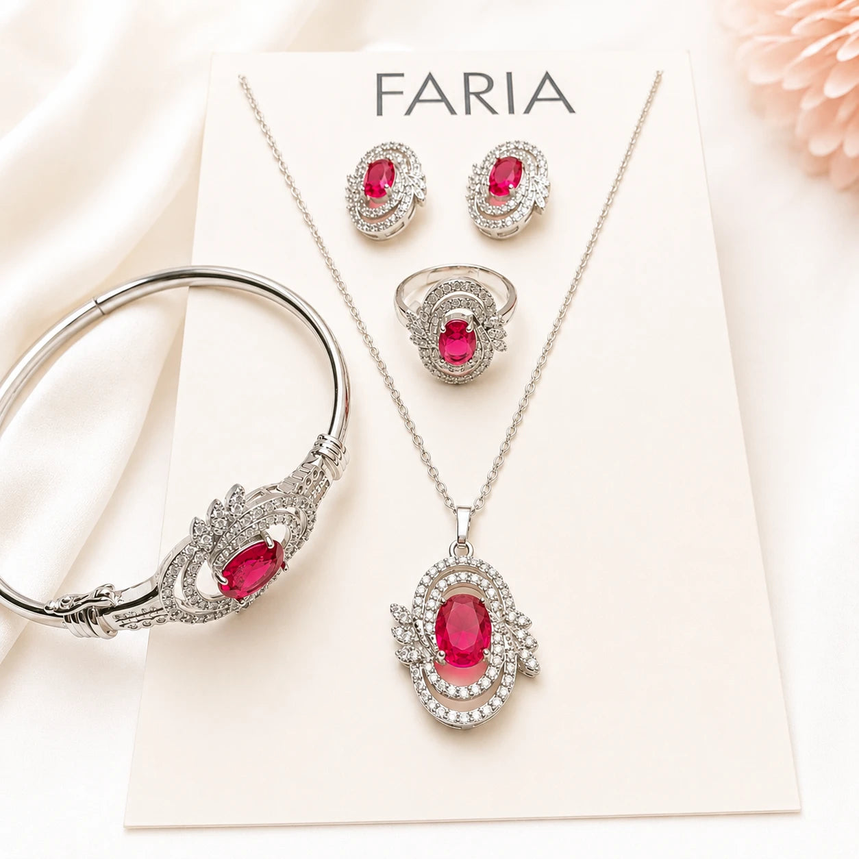 Elegant Crystal Jewelry Set - Pink