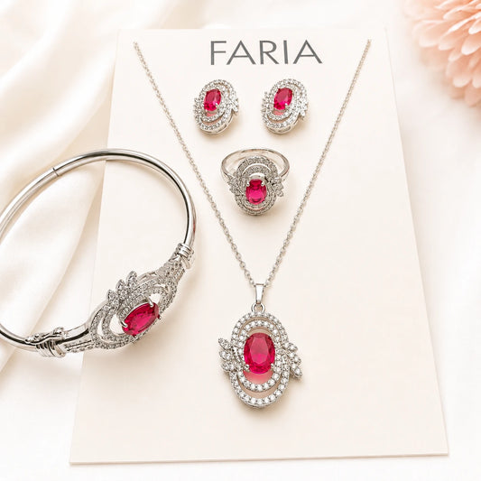 Elegant Crystal Jewelry Set - Pink