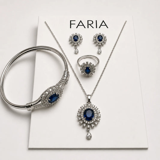 Turquoise Elegance Jewelry Set Silver - Blue