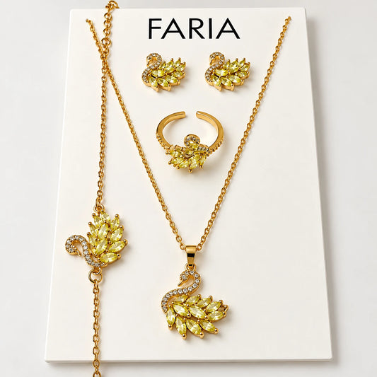 Greenish Yellow Swan Stainless Necklace 4 Piece
