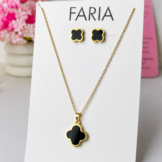 Black Clover Pendant Set Stainless