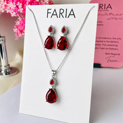 Ruby Teardrop Pendant & Earrings Set