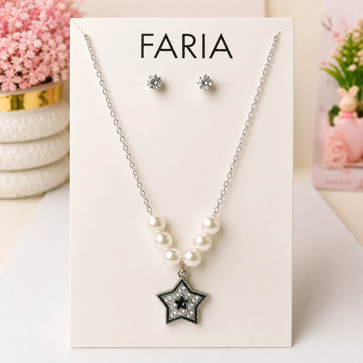 Silver Star Pearl Necklace Set