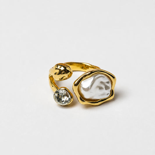 Pearl Crystal Open Ring