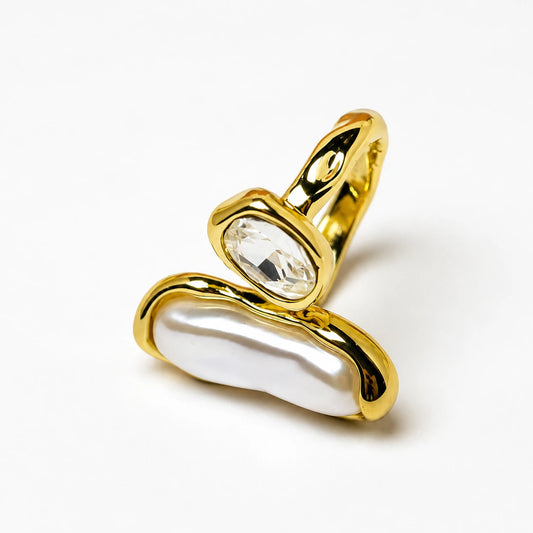 Golden Pearl Crystal Statement Ring