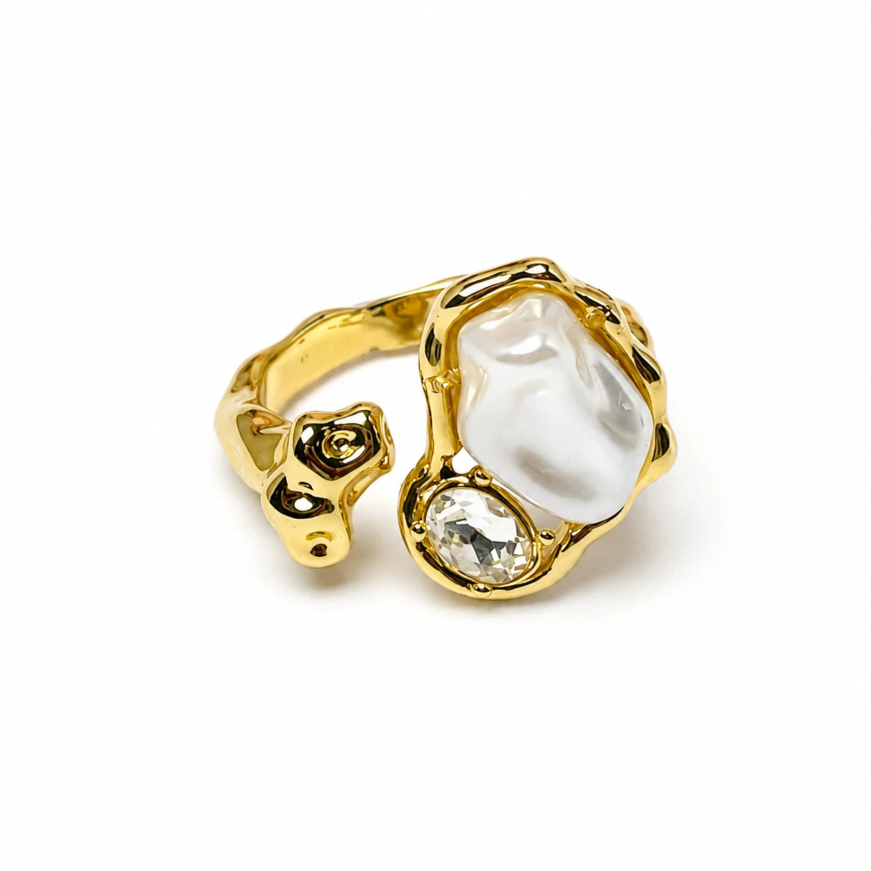 Lustrous Pearl Crystal Open Ring