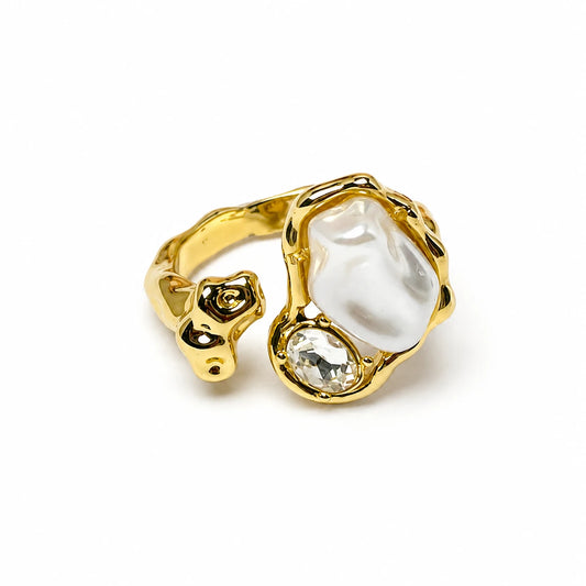 Lustrous Pearl Crystal Open Ring