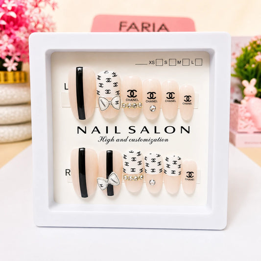 Monochrome Luxe Bow Press-On Nails