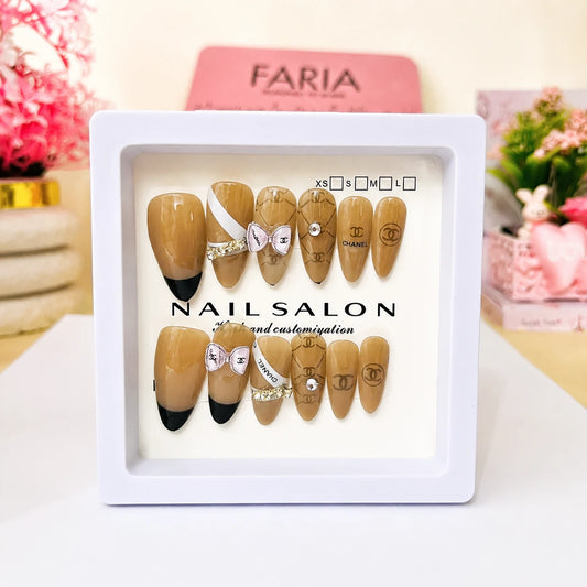 Mocha Bow Luxe Press-On Nails