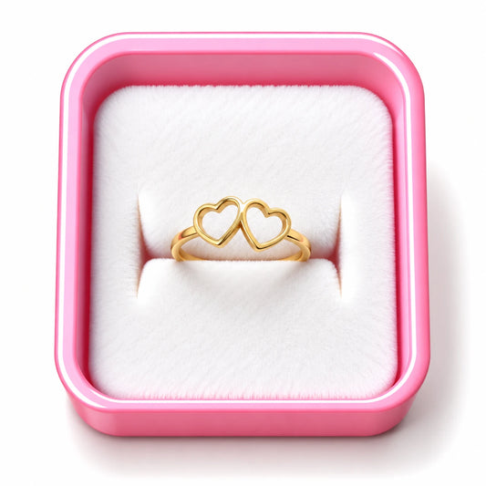 Golden Double Heart Embrace Ring