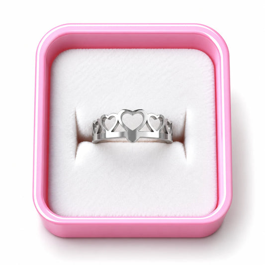 Silver Heart Crown Statement Ring