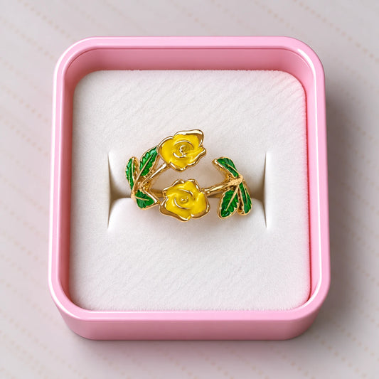 Golden Rose Garden Enamel Ring - 3 Colors