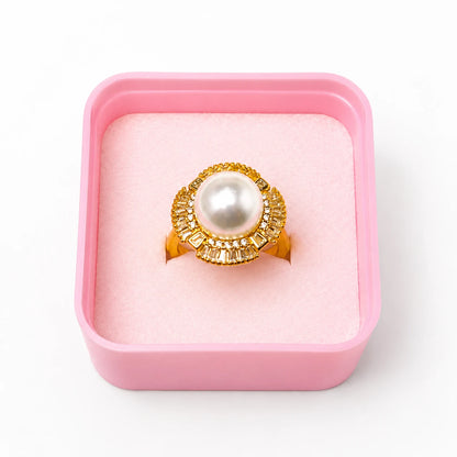 Royal Pearl Halo Designer Ring Stainless