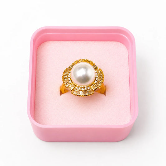 Royal Pearl Halo Designer Ring Stainless