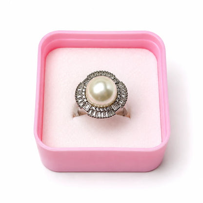 Royal Pearl Halo Designer Ring Stainless