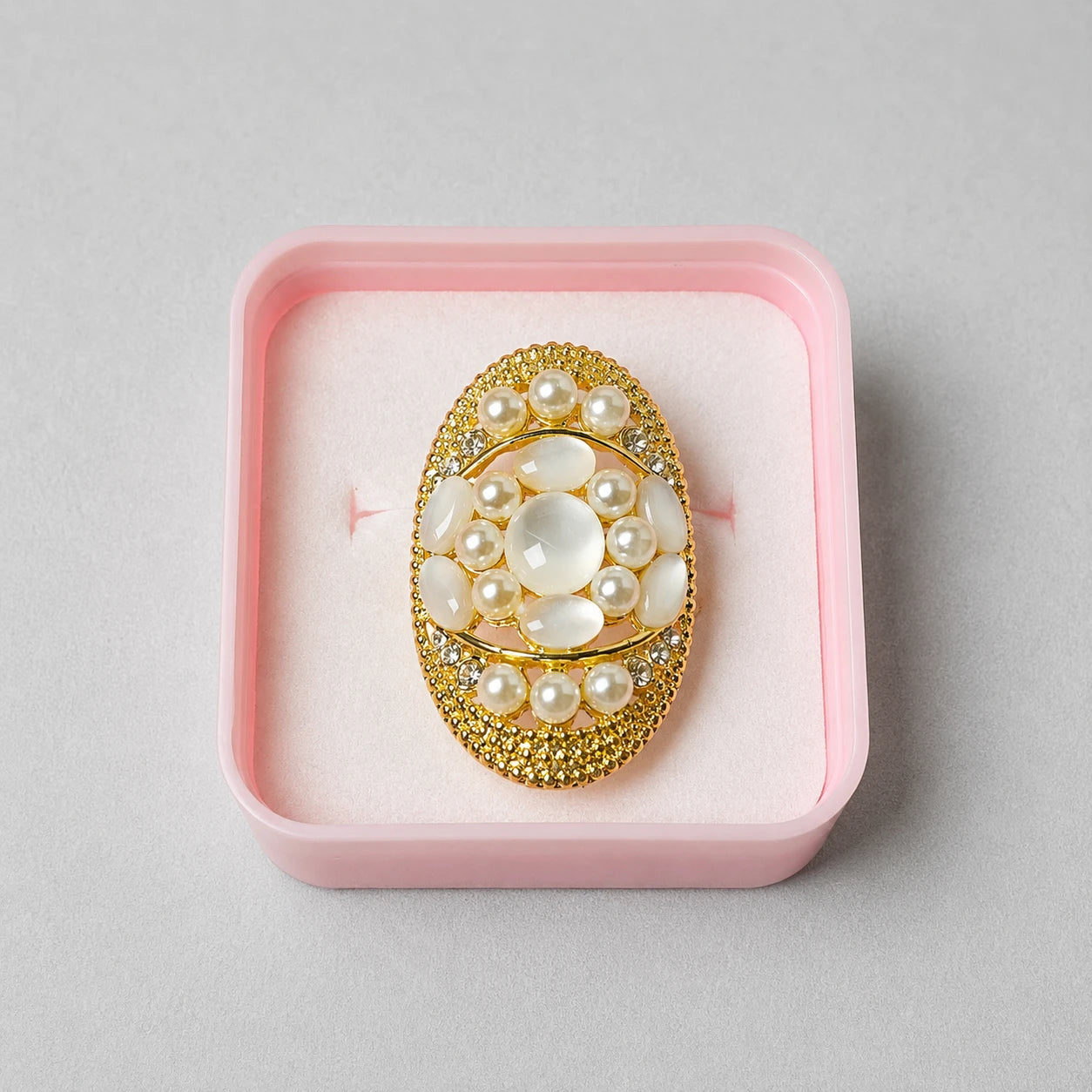 Luxury Pearl & Crystal Oval Statement Ring
