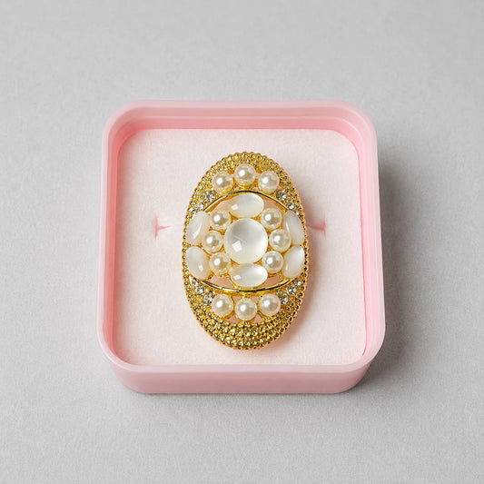 Luxury Pearl & Crystal Oval Statement Ring