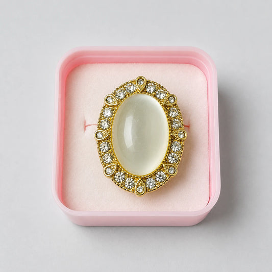 Vintage Oval Pearl Crystal Statement Ring