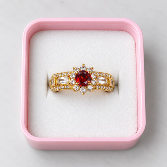 Crimson Blossom Gemstone Ring - 3 Colors