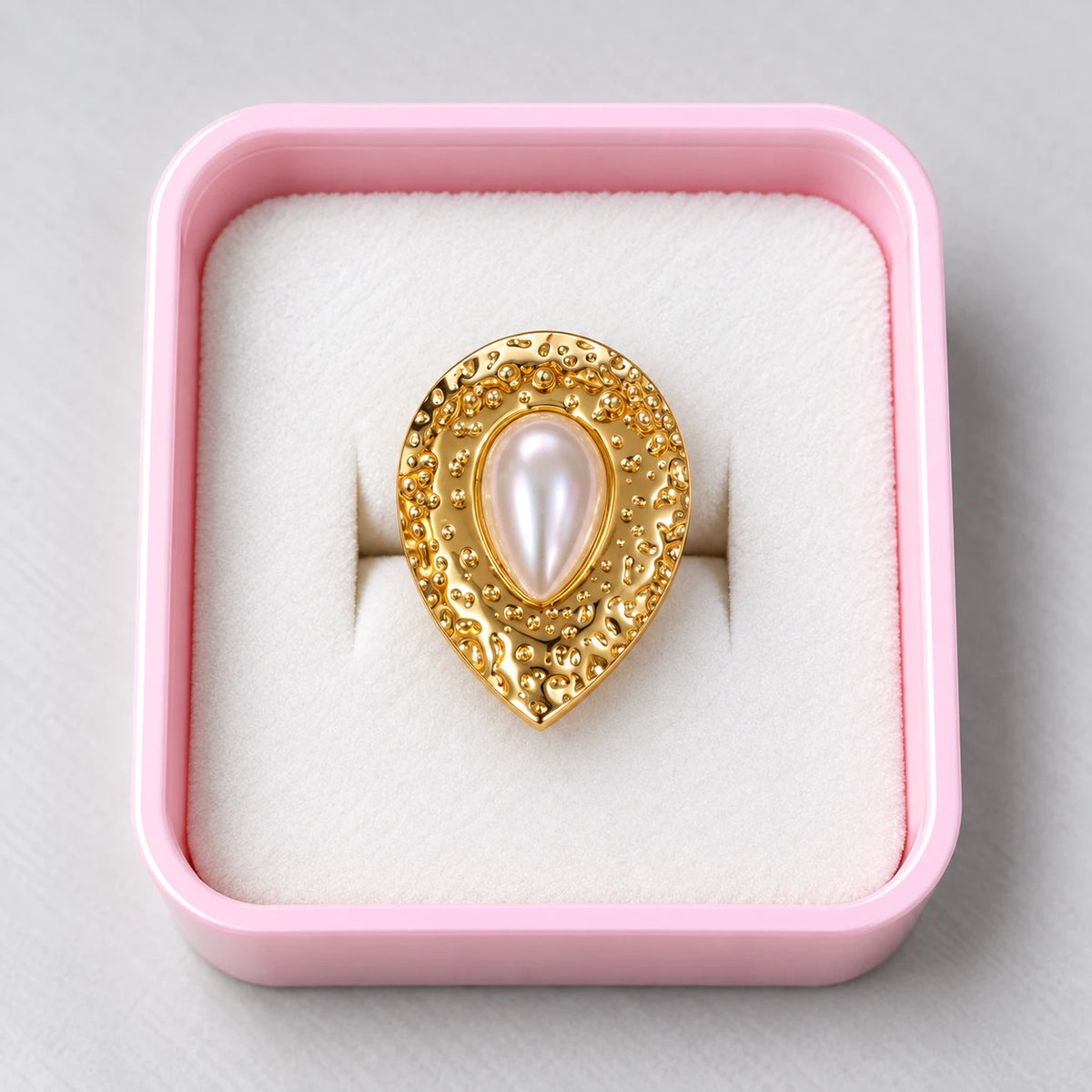 Golden Teardrop Pearl Statement Ring