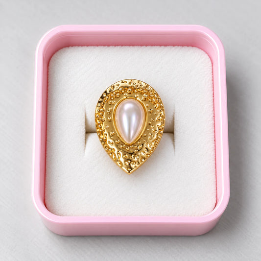Golden Teardrop Pearl Statement Ring