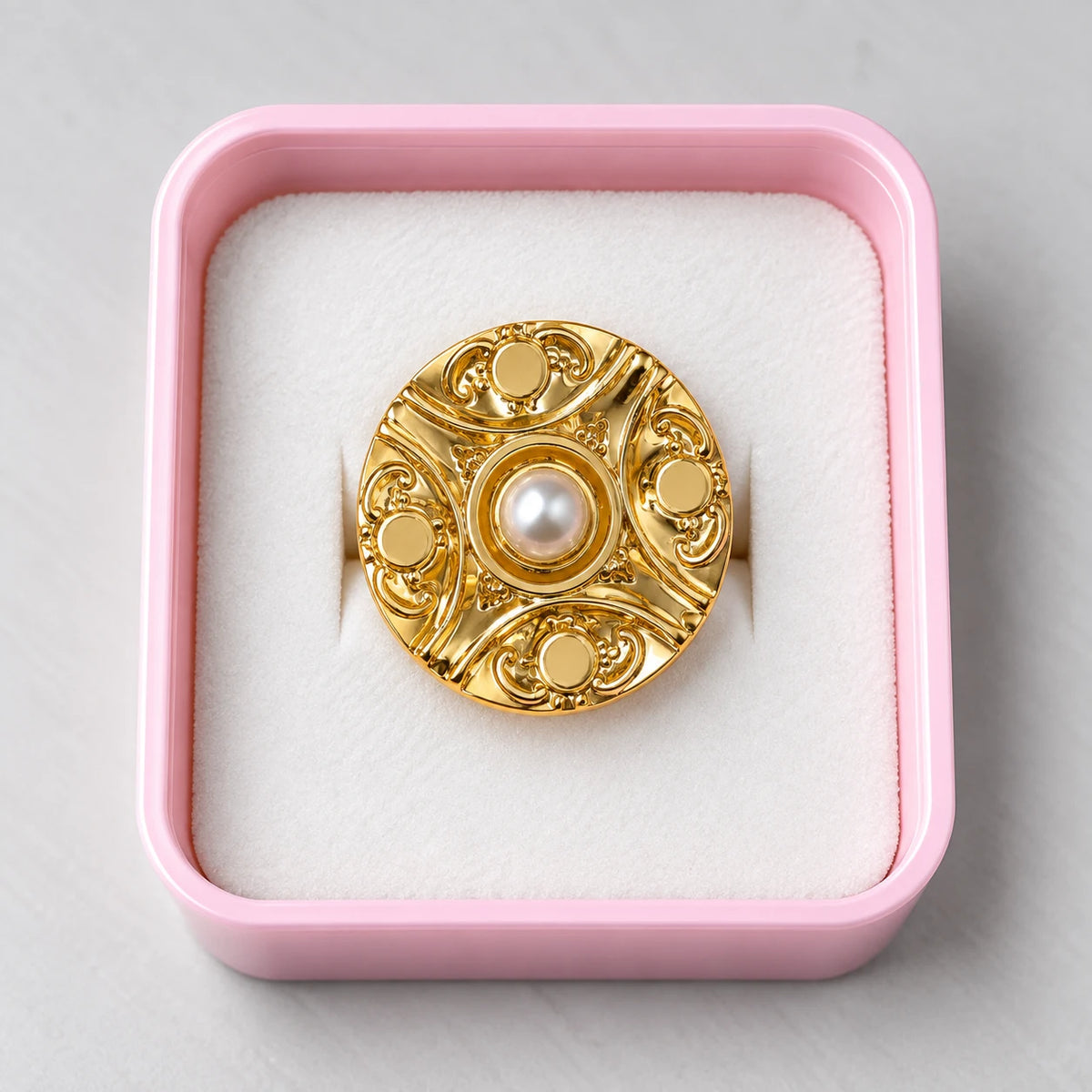 Ornate Pearl Medallion Statement Ring