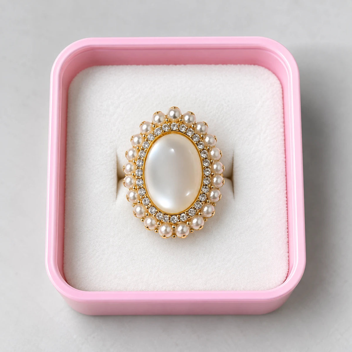 Vintage Oval Pearl Crystal Statement Ring